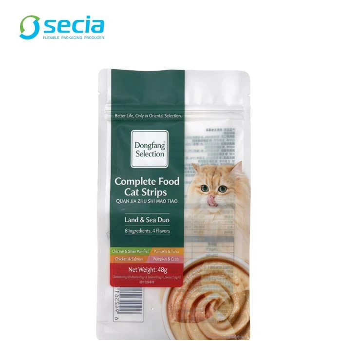 Custom 3-Side Seal Zipper Pouch For Cat Food