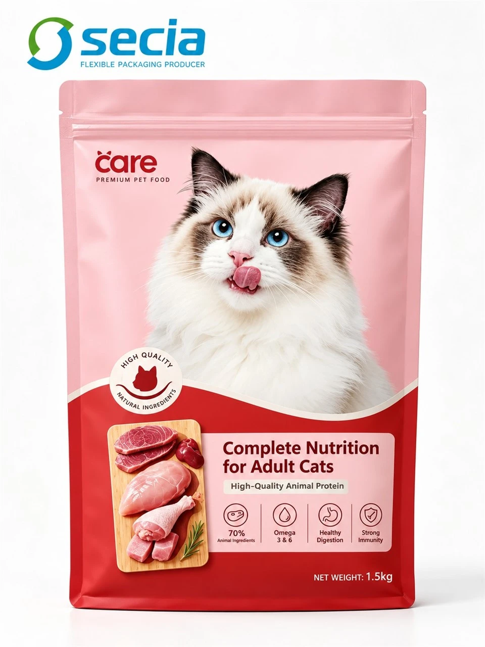 Custom Metallized Cat Food Flat‑Bottom Pouches